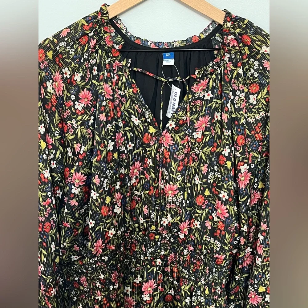 Old Navy NWT Long Sleeve Chiffon Waist Defined‎ Shine Floral Dress Size XXL Tall